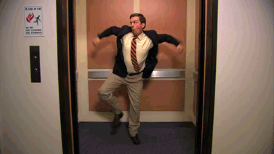 Andy dancing in the elevator gif